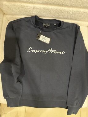 Emporio Armani Navy Crewneck with White Script Logo